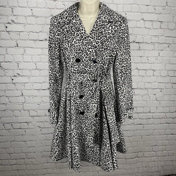 Charles Gray London Grey Leopard Button Up Lined Collared Peacoat Size Large L - Picture 1 of 8